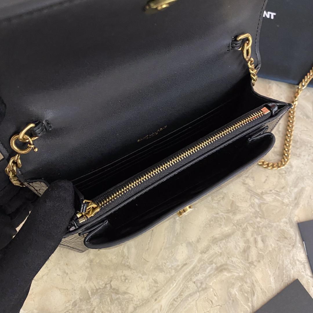 Saint Laurent Sunset Chain Wallet In Crocodile-Embossed Shiny Leather - EUR FASHION
