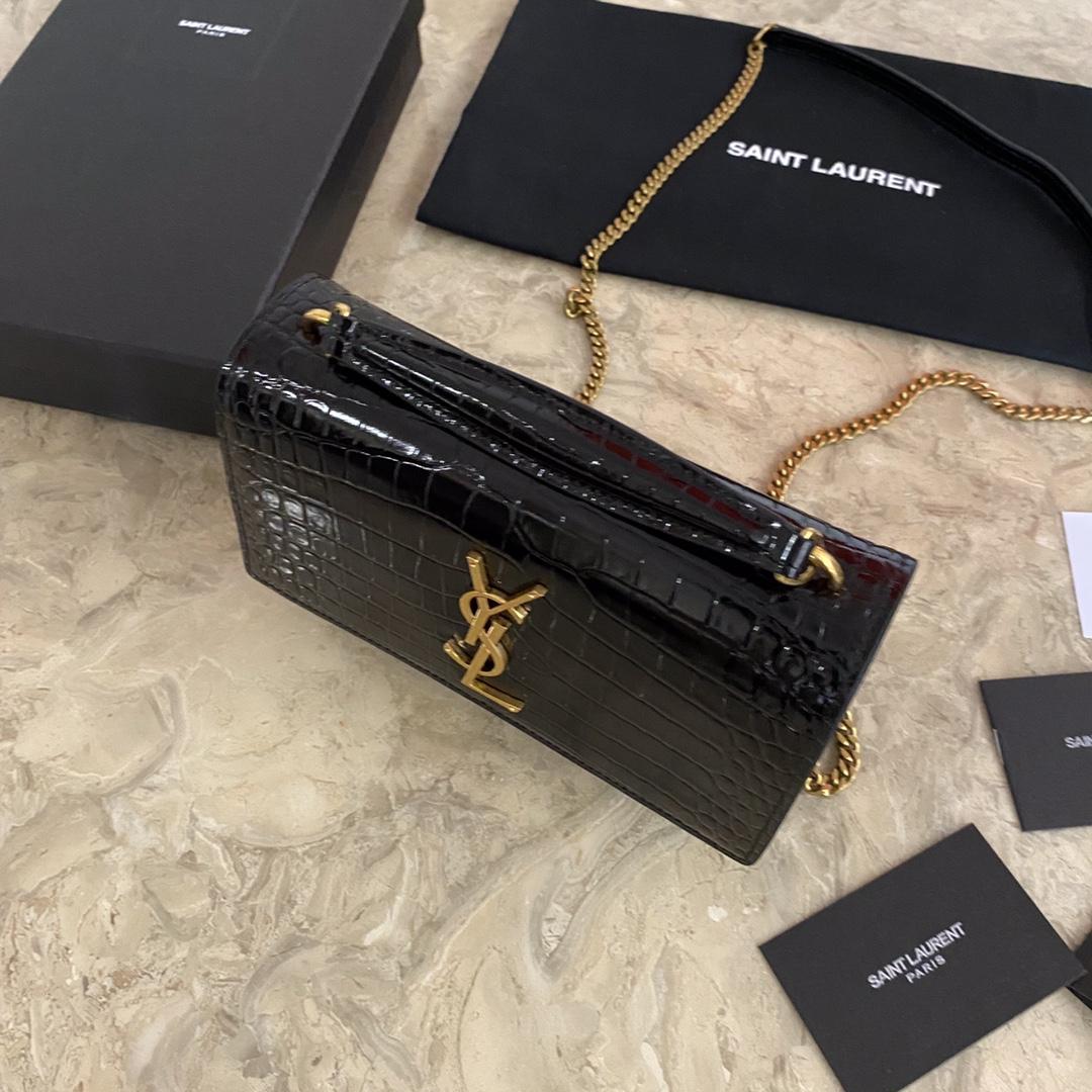 Saint Laurent Sunset Chain Wallet In Crocodile-Embossed Shiny Leather - EUR FASHION