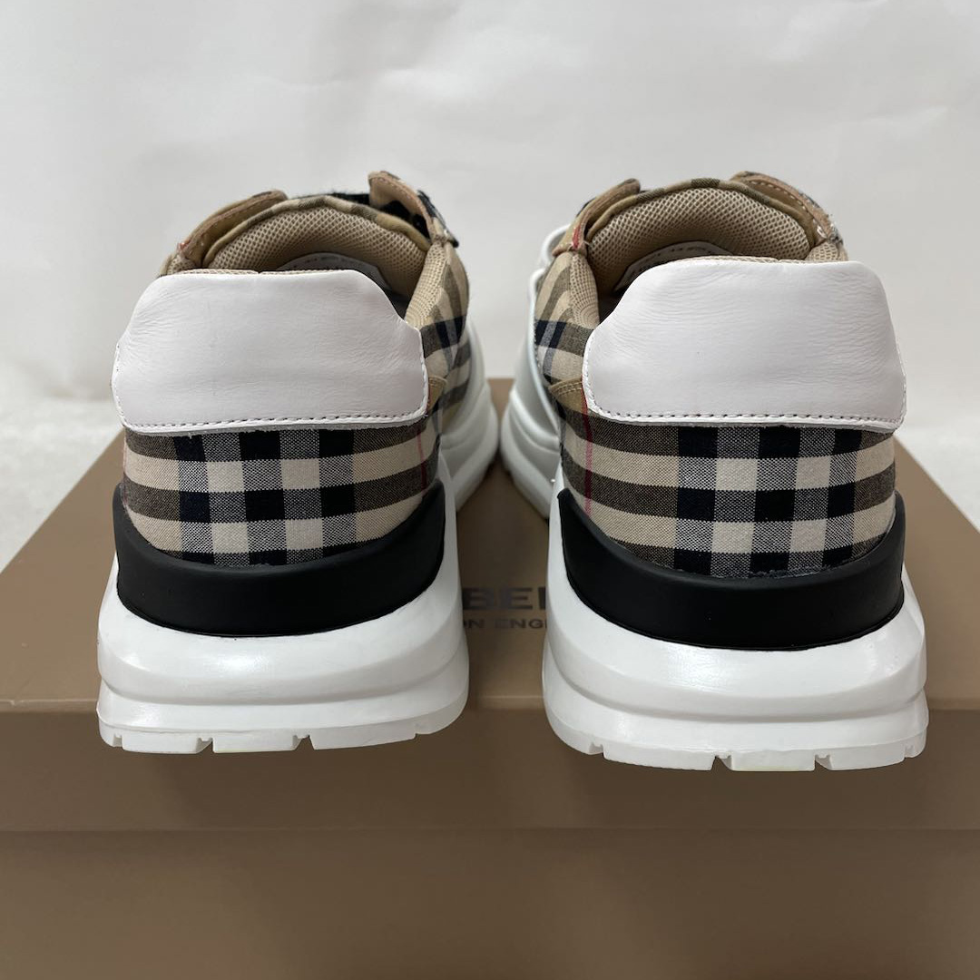 Burberry Check Cotton And Leather Sneakers - EUR FASHION