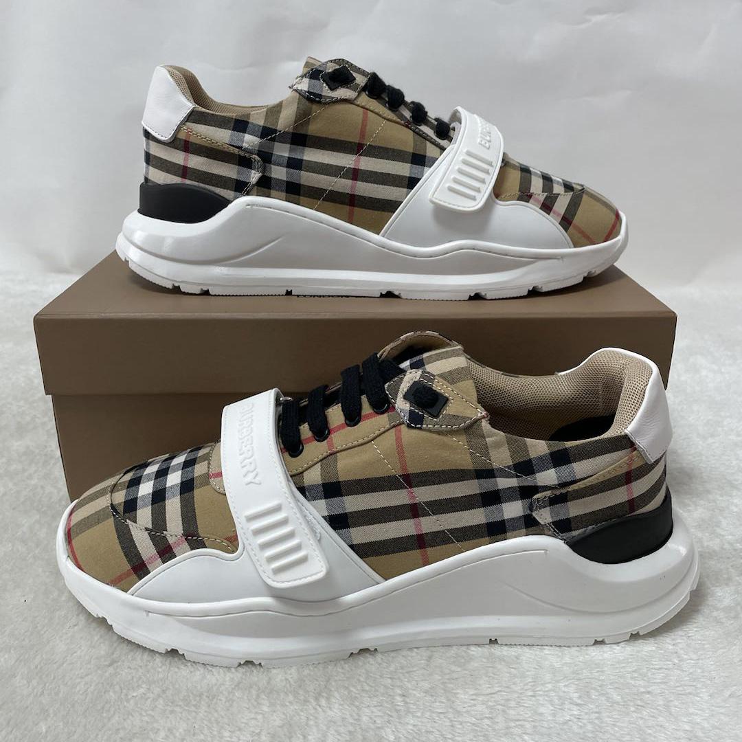 Burberry Check Cotton And Leather Sneakers - EUR FASHION