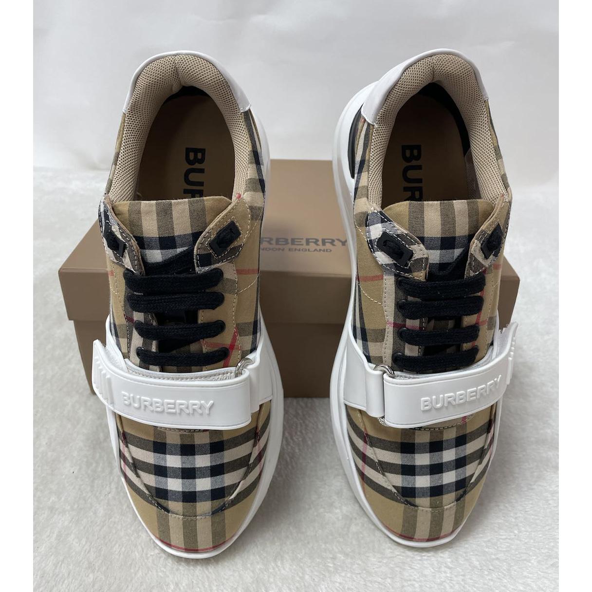 Burberry Check Cotton And Leather Sneakers - EUR FASHION