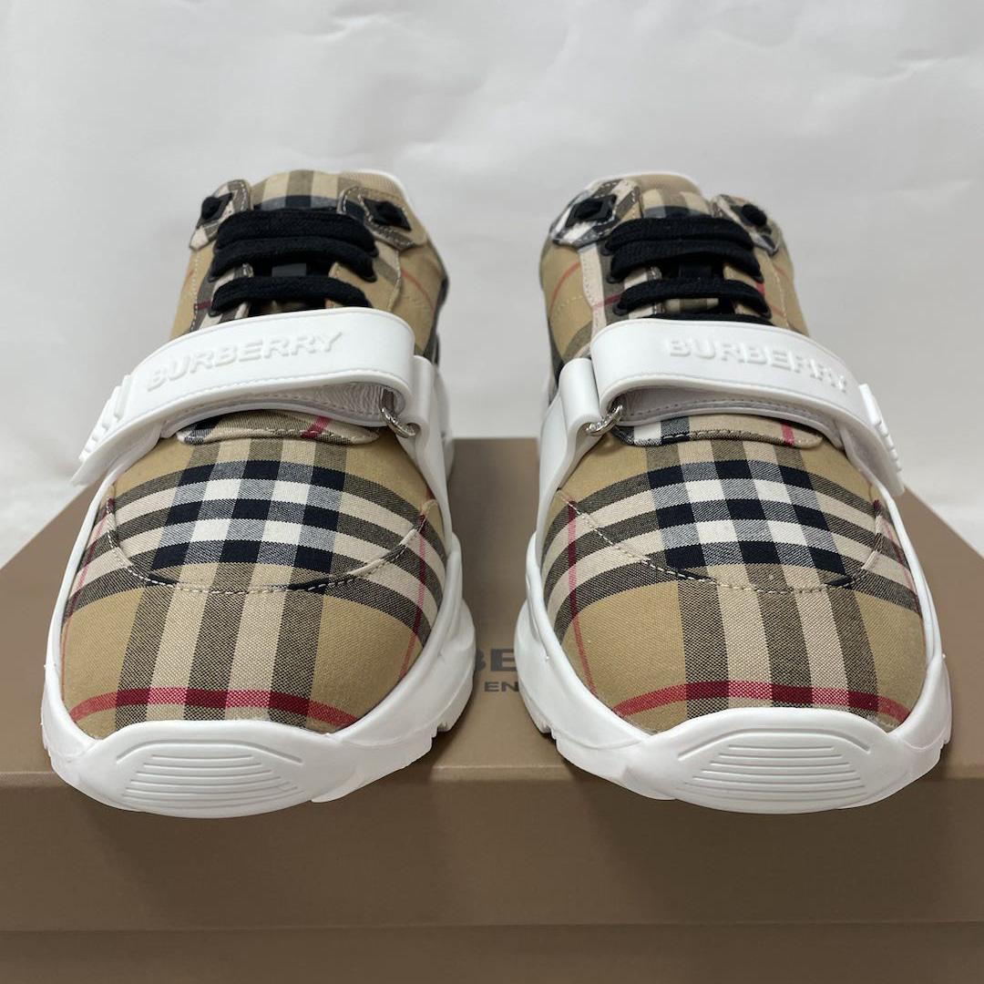 Burberry Check Cotton And Leather Sneakers - EUR FASHION