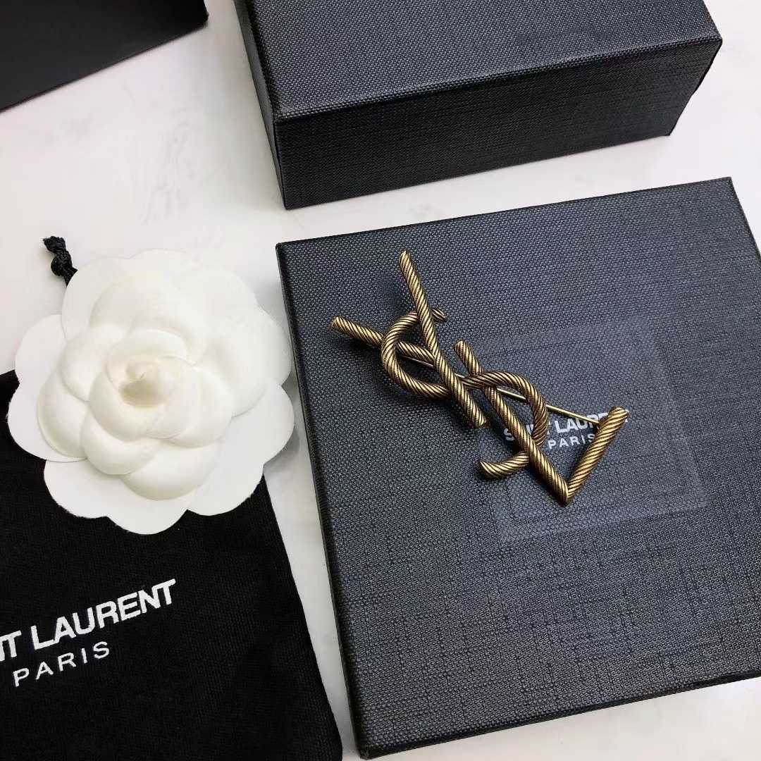 Saint Laurent Goldtone YSL Logo Brooch - EUR FASHION