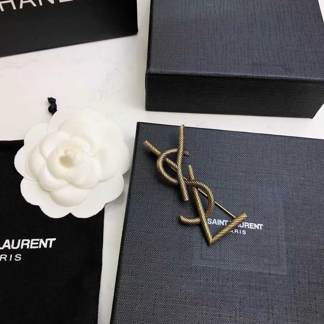Saint Laurent Goldtone YSL Logo Brooch - EUR FASHION