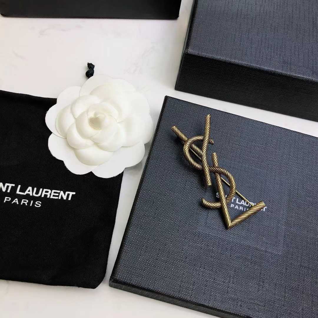 Saint Laurent Goldtone YSL Logo Brooch - EUR FASHION