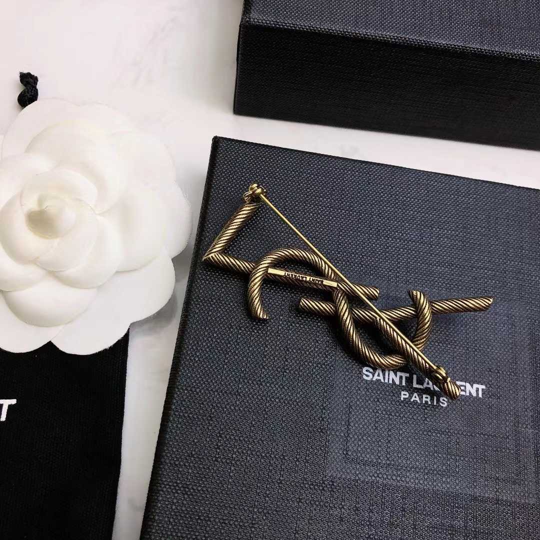 Saint Laurent Goldtone YSL Logo Brooch - EUR FASHION