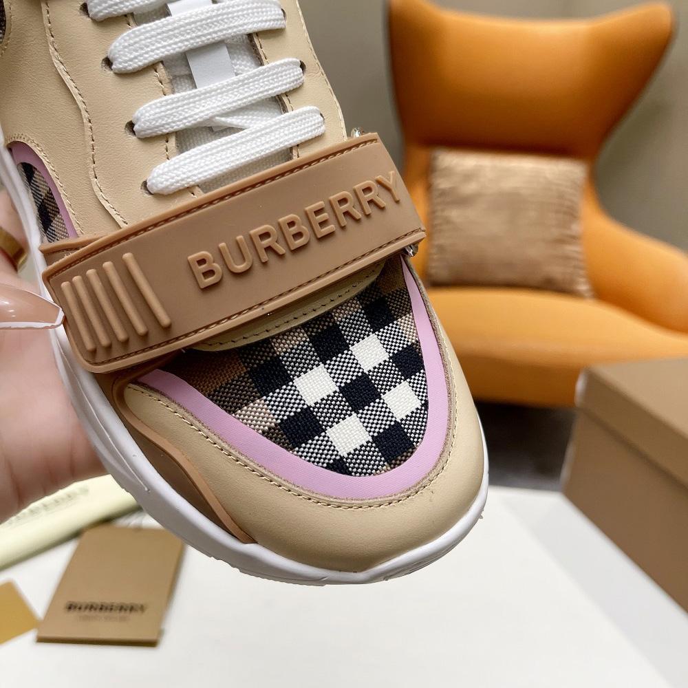 Burberry Check Cotton And Leather Sneakers - EUR FASHION