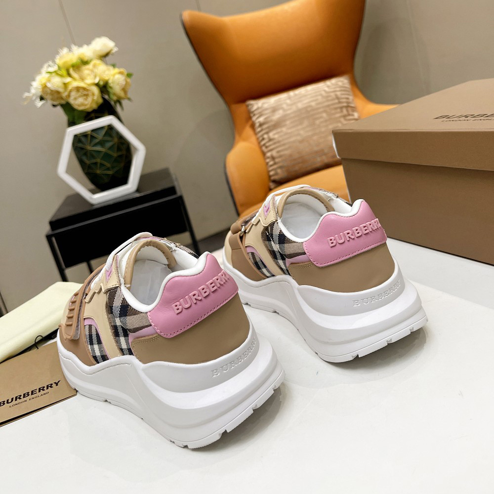 Burberry Check Cotton And Leather Sneakers - EUR FASHION
