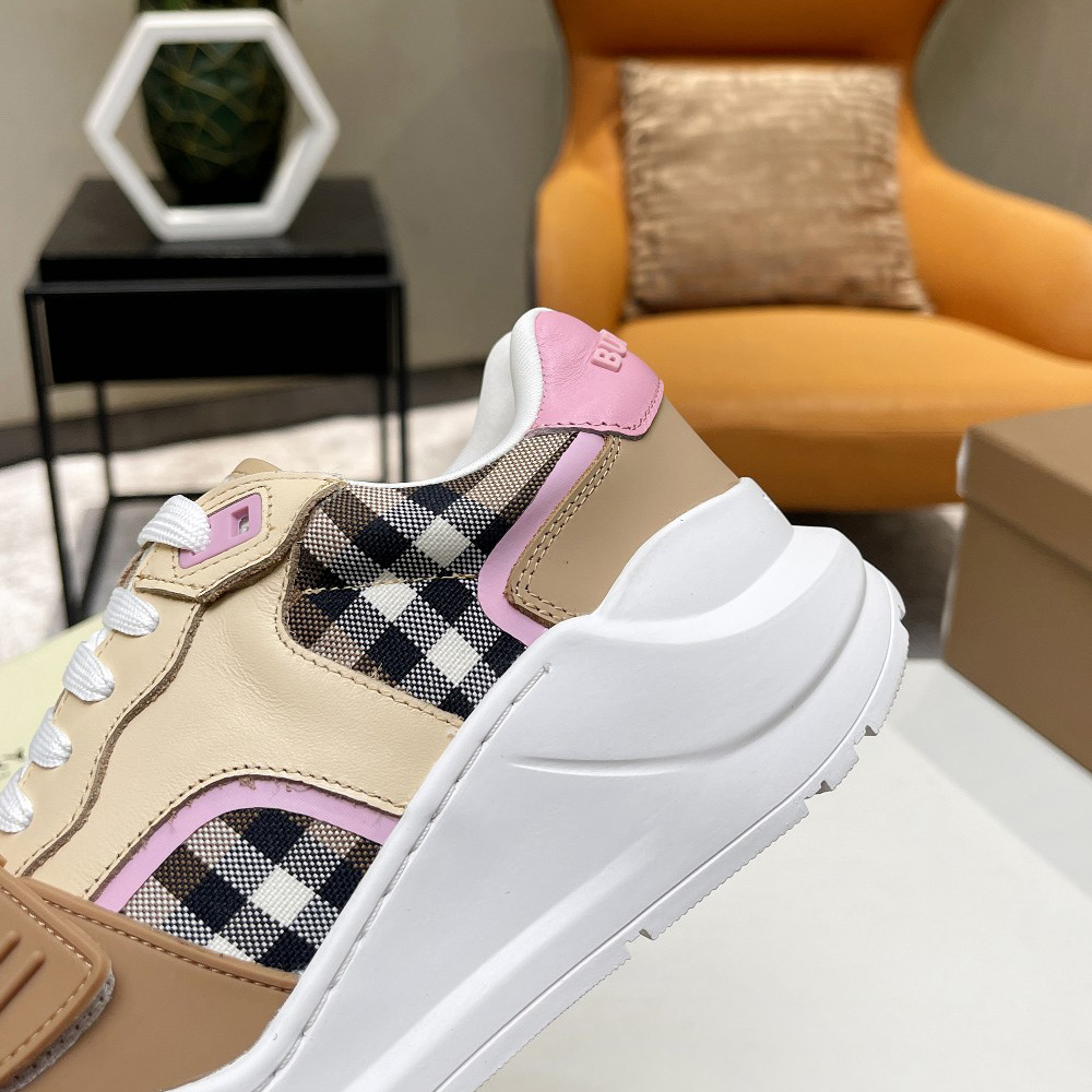Burberry Check Cotton And Leather Sneakers - EUR FASHION