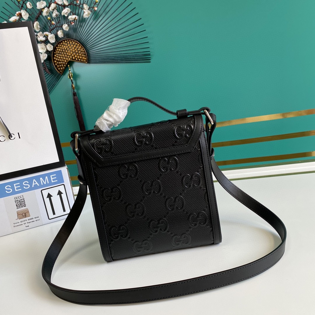 Gucci Embossed GG Motif Messenger Bag - Black(18-20-5.4cm)    625782 - EUR FASHION