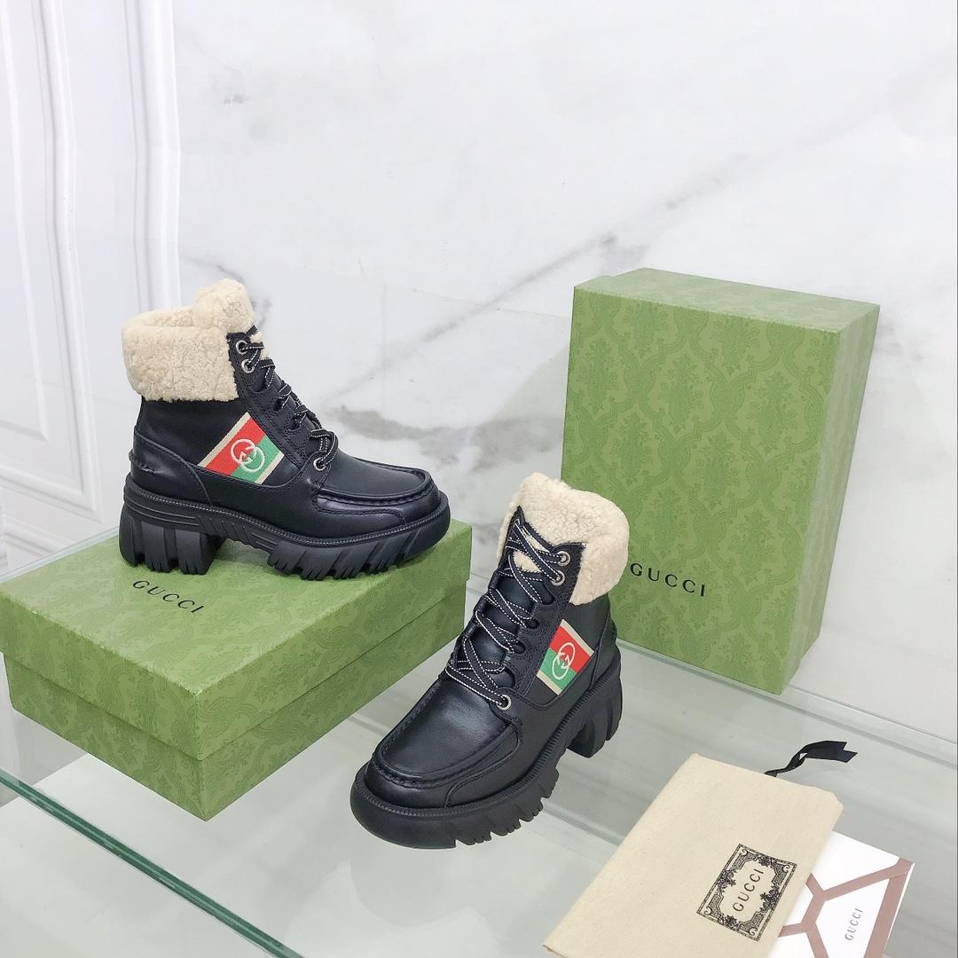 Gucci Women's Black Interlocking G Stripe Boots - EUR FASHION