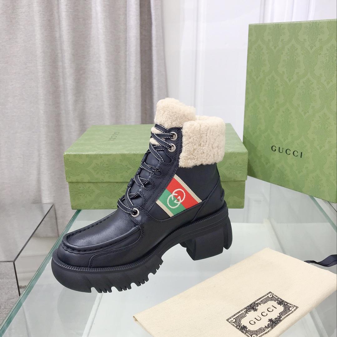 Gucci Women's Black Interlocking G Stripe Boots - EUR FASHION