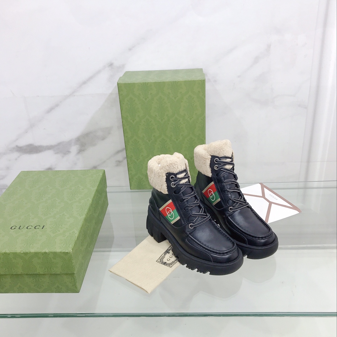 Gucci Women's Black Interlocking G Stripe Boots - EUR FASHION