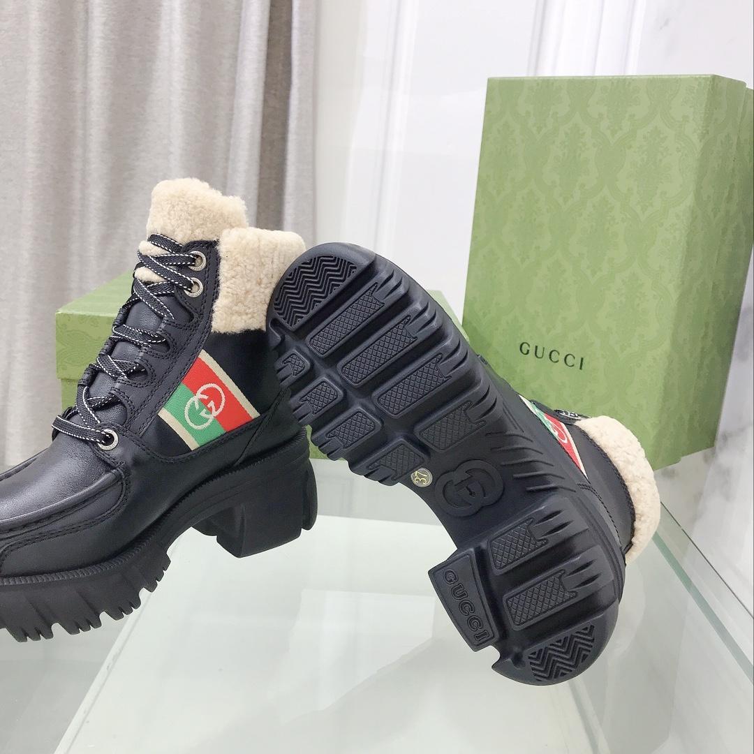 Gucci Women's Black Interlocking G Stripe Boots - EUR FASHION