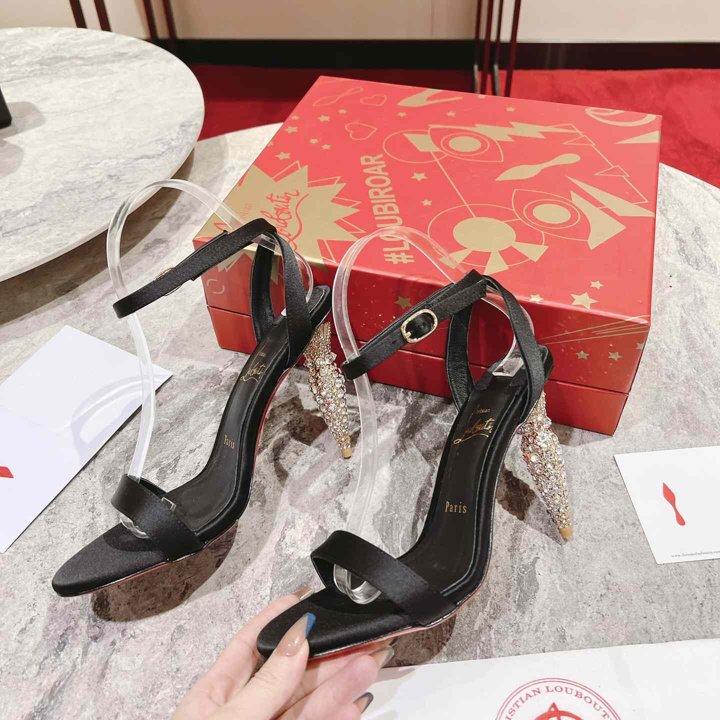 Christian Louboutin Lipstrass Queen Red Sole Ankle-Strap Sandals - EUR FASHION