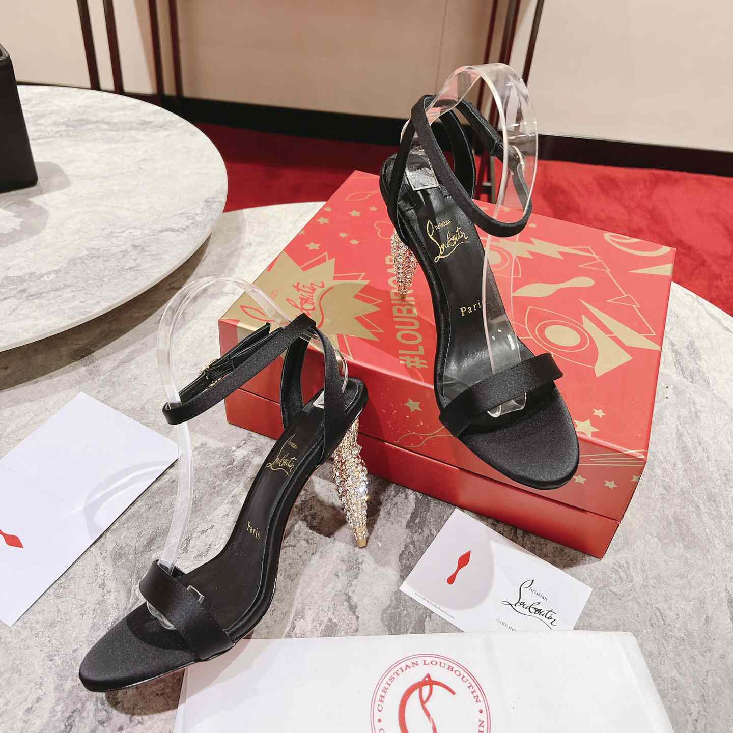 Christian Louboutin Lipstrass Queen Red Sole Ankle-Strap Sandals - EUR FASHION