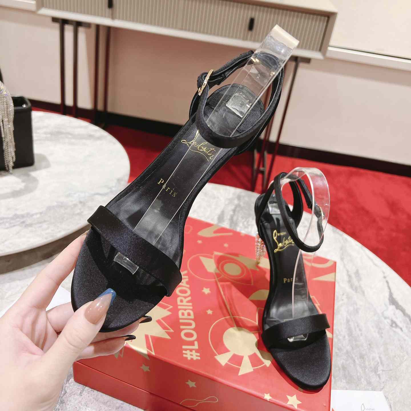 Christian Louboutin Lipstrass Queen Red Sole Ankle-Strap Sandals - EUR FASHION