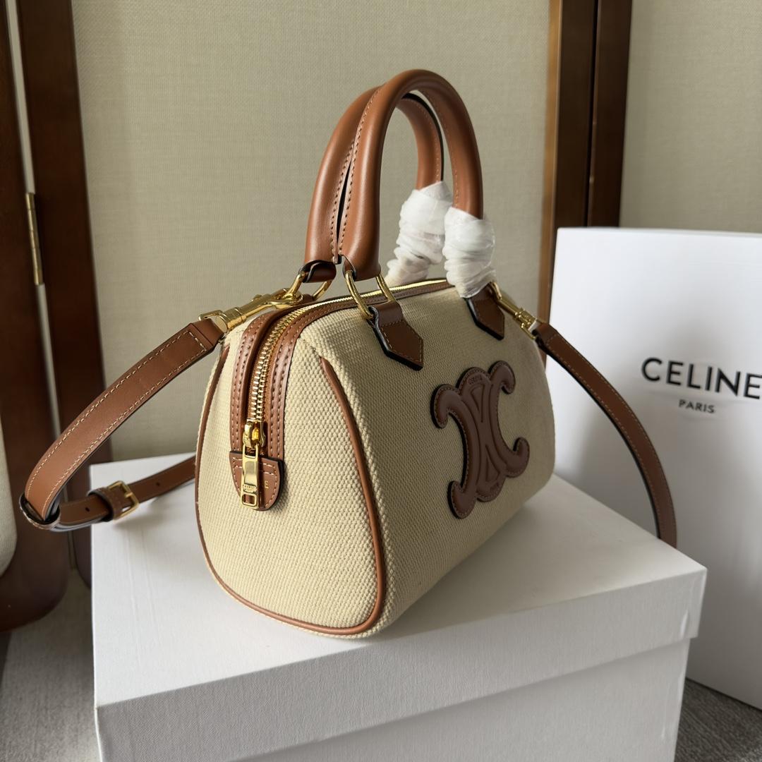 Celine Small Boston Cuir Triomphe In Textile And Calfskin Natural/Tan - EUR FASHION