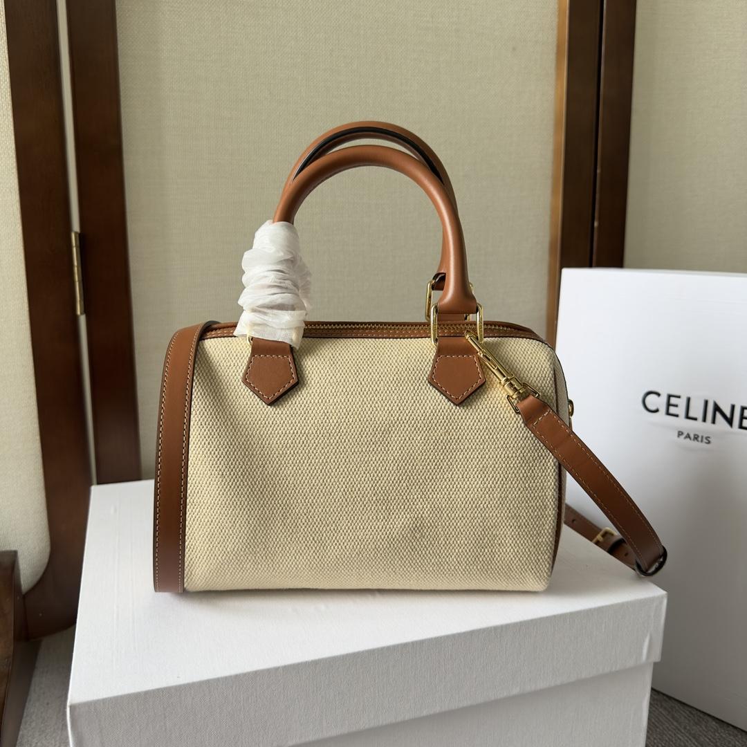 Celine Small Boston Cuir Triomphe In Textile And Calfskin Natural/Tan - EUR FASHION