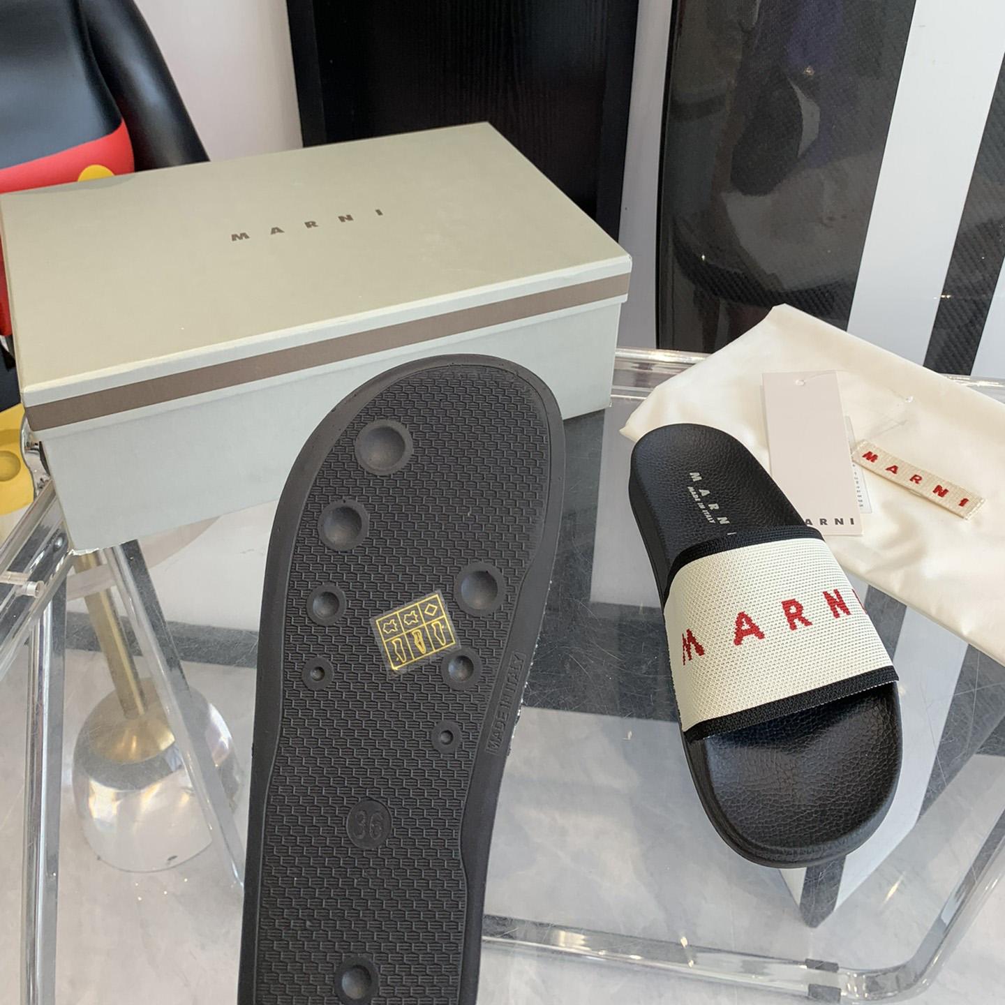 Marni Beige Logo Jacquard Rubber Slide - EUR FASHION
