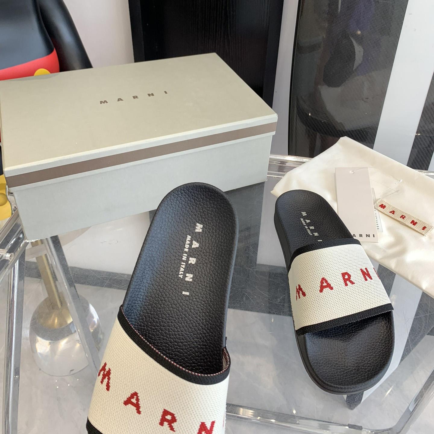 Marni Beige Logo Jacquard Rubber Slide - EUR FASHION