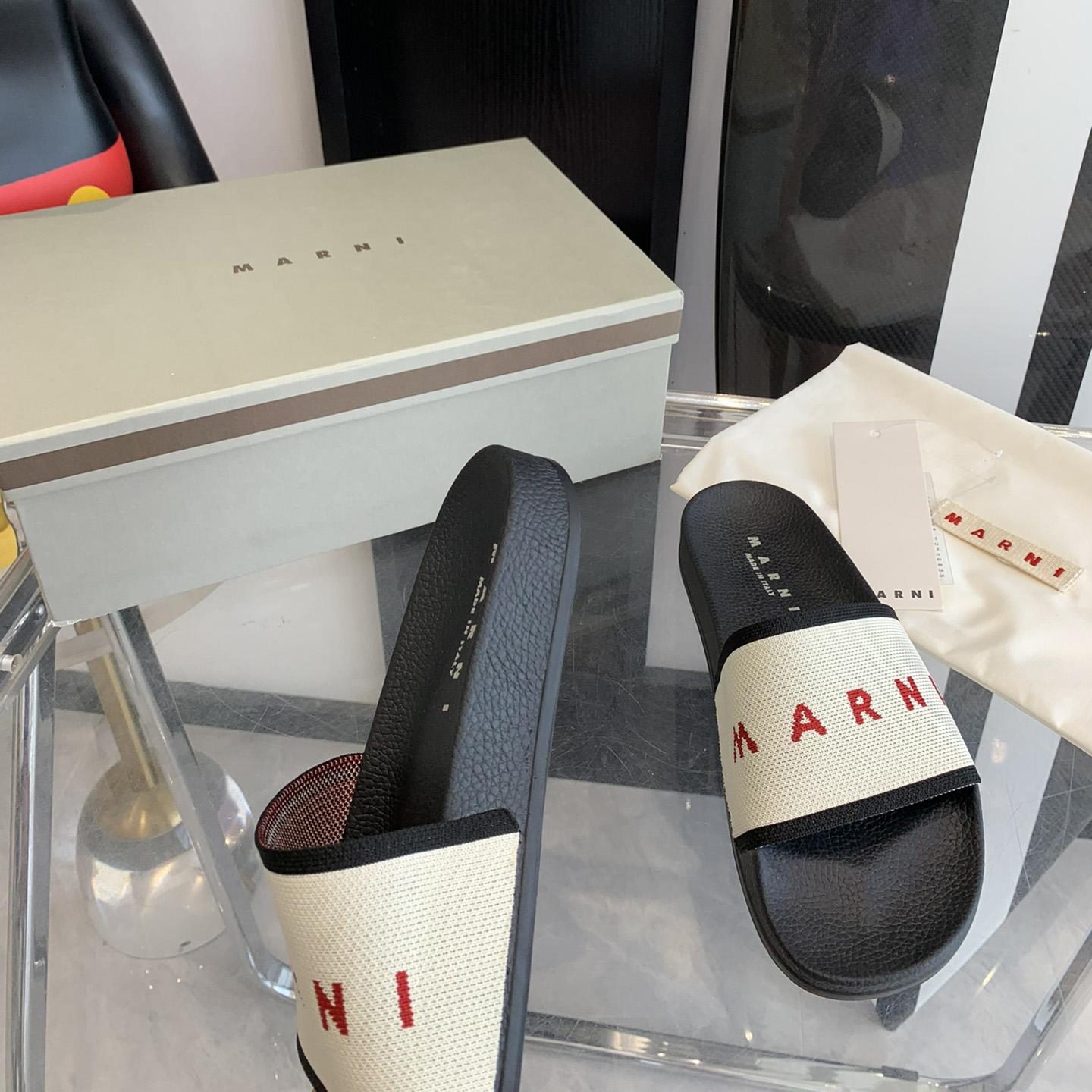 Marni Beige Logo Jacquard Rubber Slide - EUR FASHION
