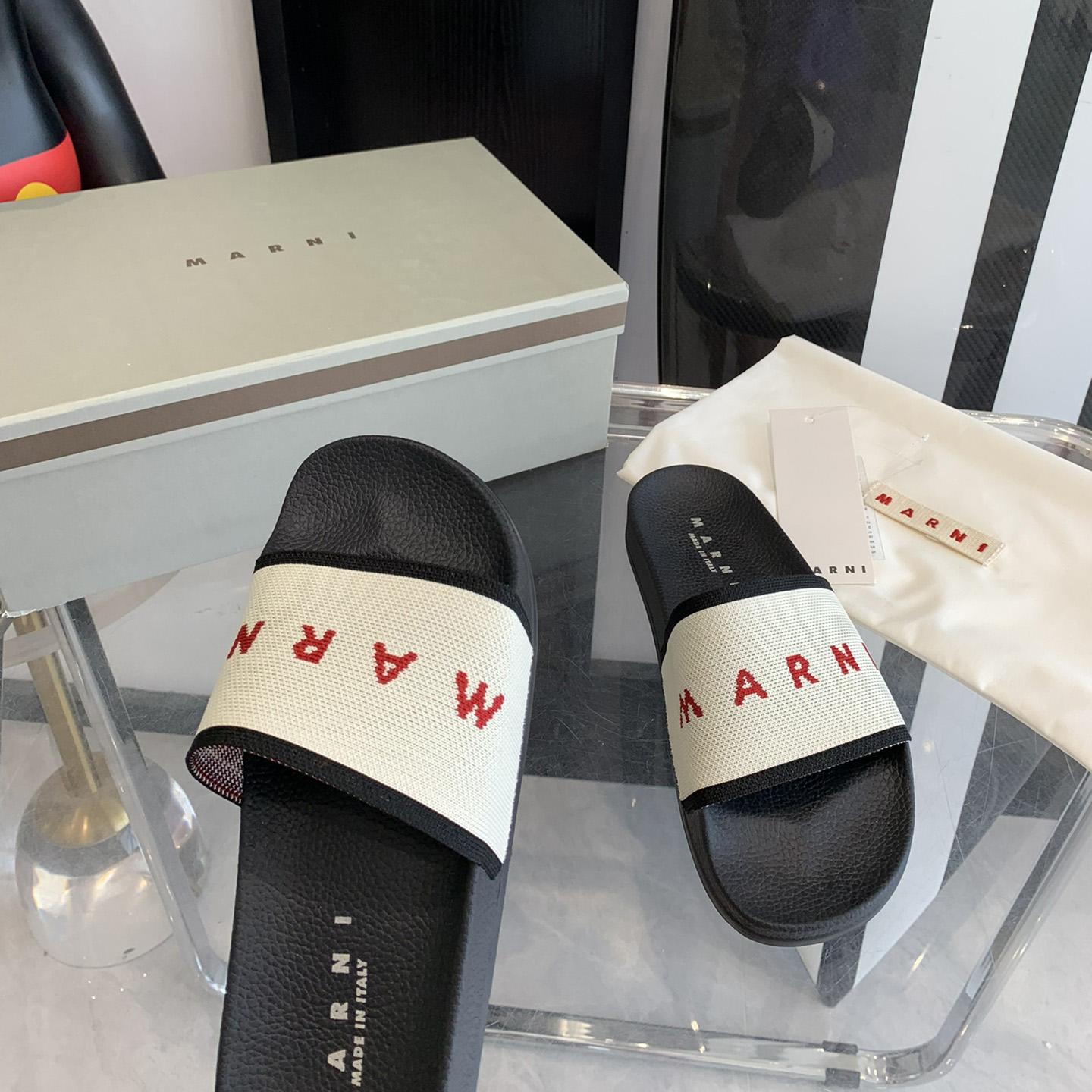 Marni Beige Logo Jacquard Rubber Slide - EUR FASHION