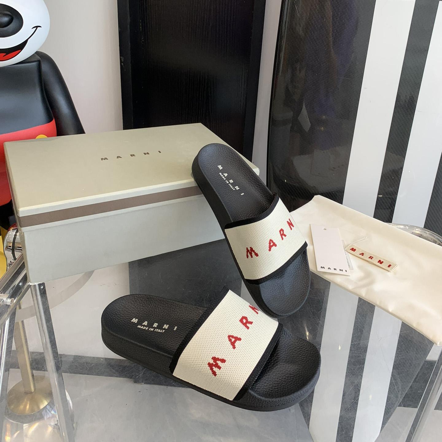 Marni Beige Logo Jacquard Rubber Slide - EUR FASHION