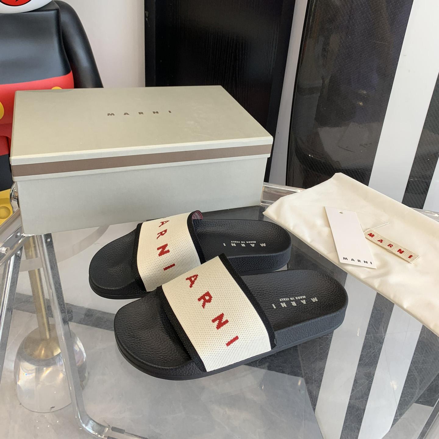 Marni Beige Logo Jacquard Rubber Slide - EUR FASHION
