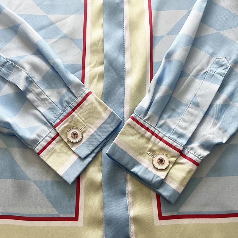 Casablanca Damiers Et Cygne Bleu Silk Shirt In Azzurro - EUR FASHION