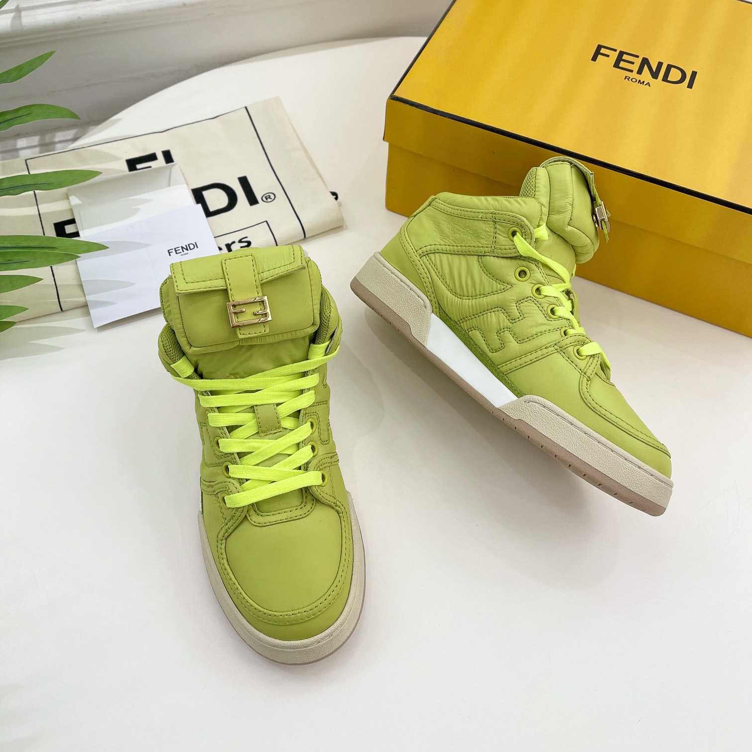 Fendi Match Acid Green Nylon High-Tops Sneaker - EUR FASHION