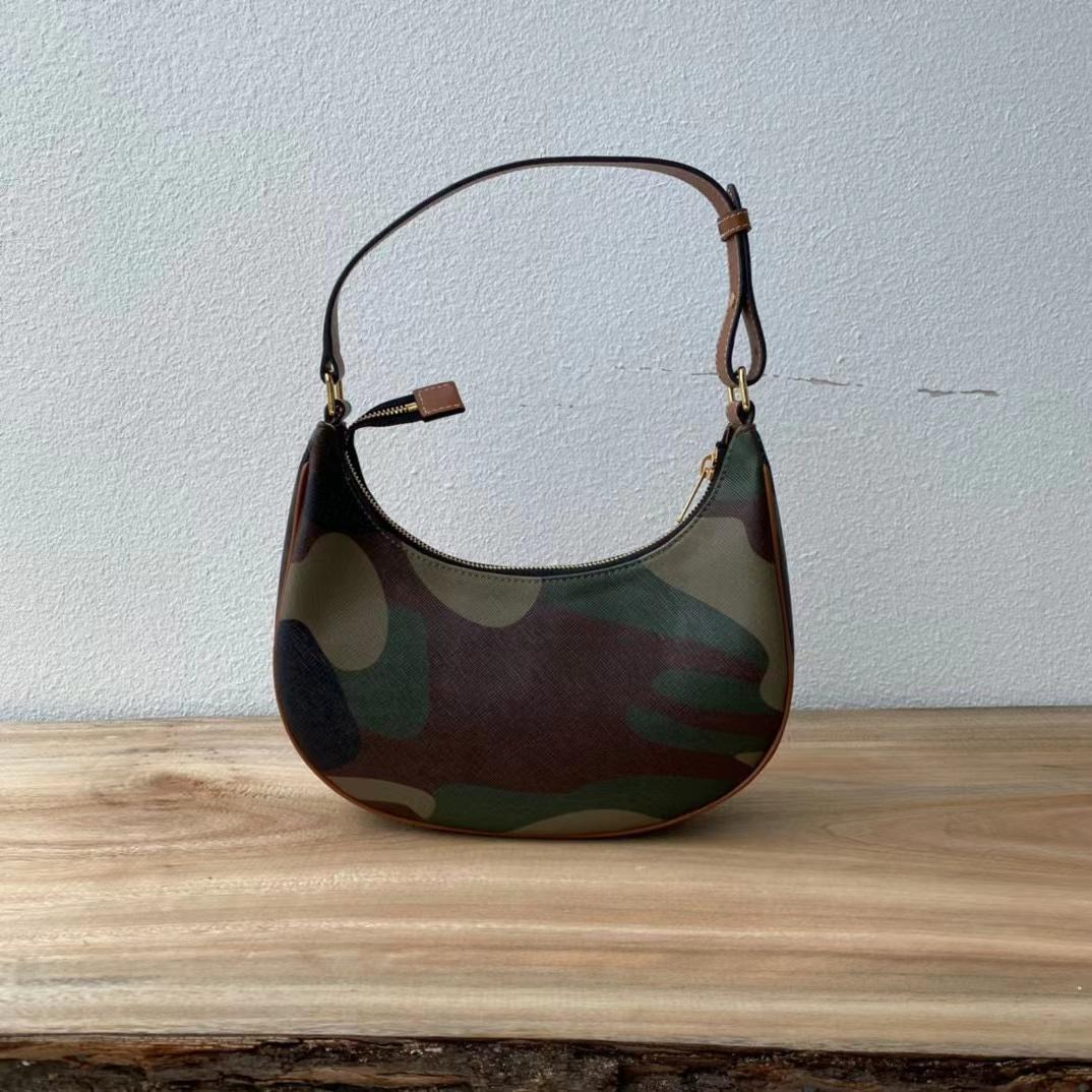Celine Canvas Calfskin Camouflage Ava Logo Triomphe Shoulder Bag Khaki (24.5-18-7.5cm) - EUR FASHION