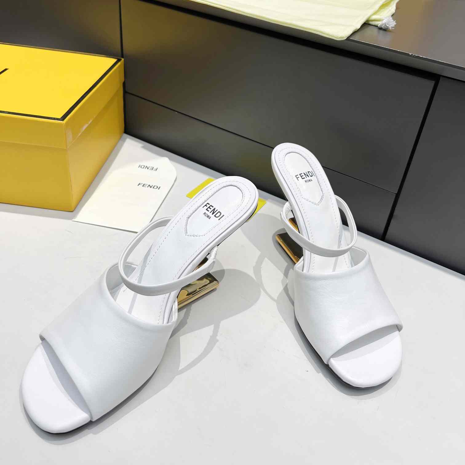 Fendi First White Leather High-Heeled Sandals - EUR FASHION