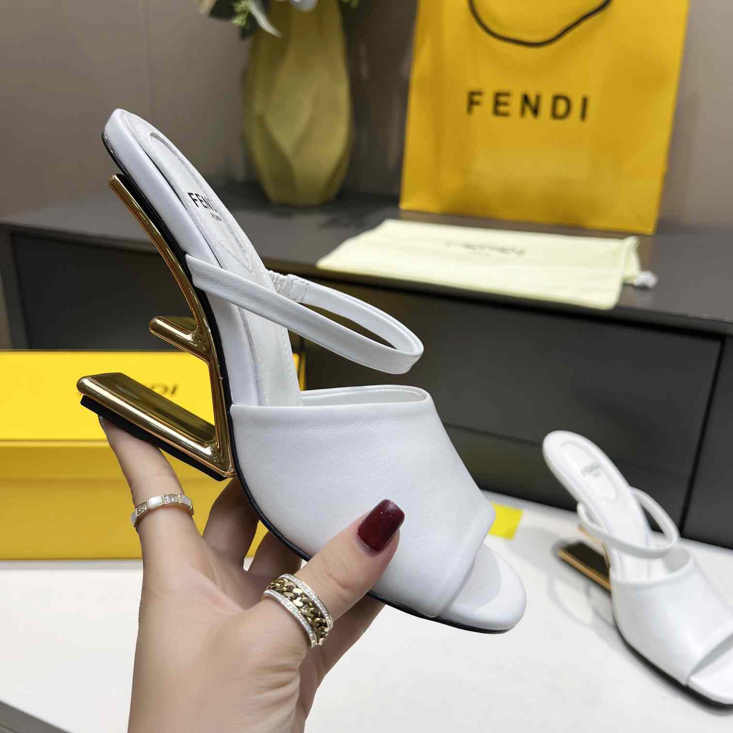 Fendi First White Leather High-Heeled Sandals - EUR FASHION