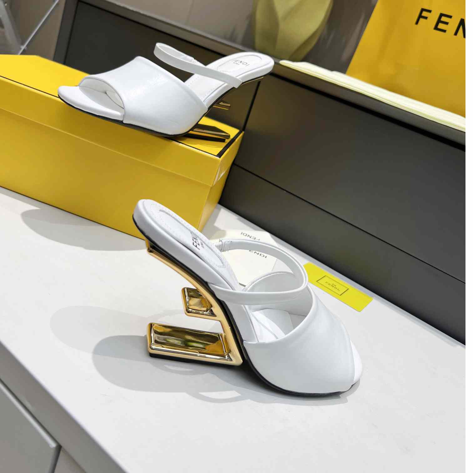 Fendi First White Leather High-Heeled Sandals - EUR FASHION