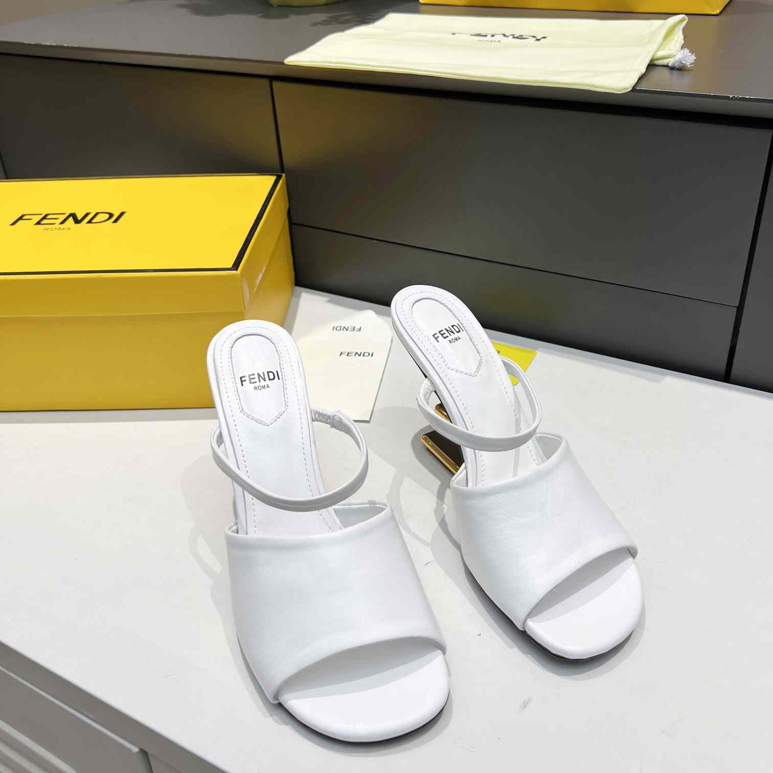 Fendi First White Leather High-Heeled Sandals - EUR FASHION
