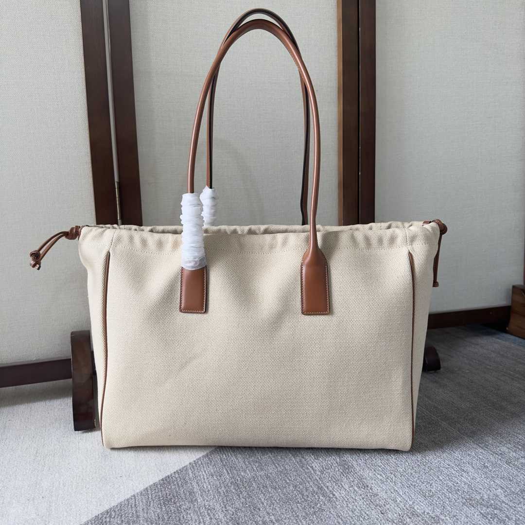 Celine Cabas Drawstring Cuir Triomphe In Textile And Calfskin Natural / Tan - EUR FASHION