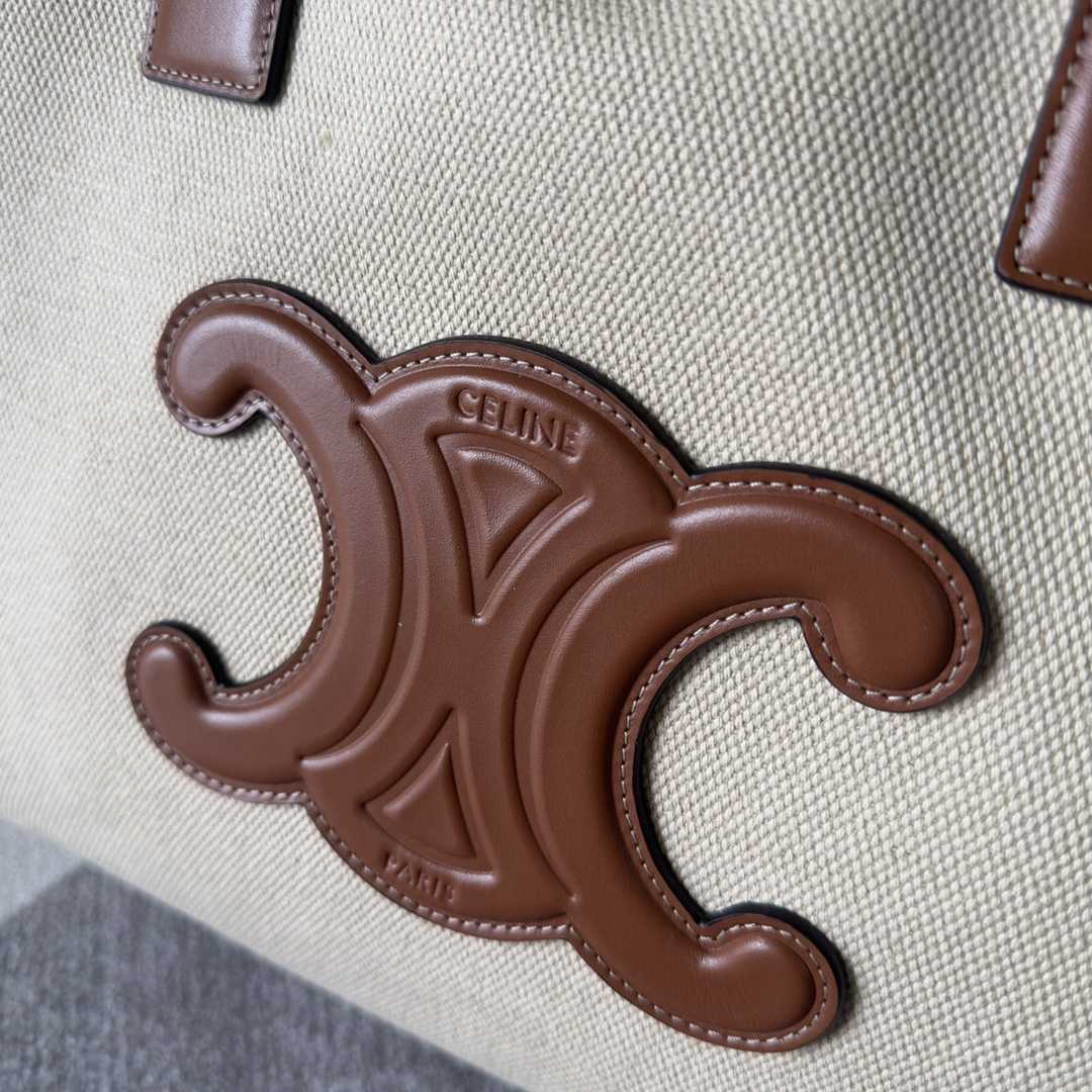 Celine Cabas Drawstring Cuir Triomphe In Textile And Calfskin Natural / Tan - EUR FASHION