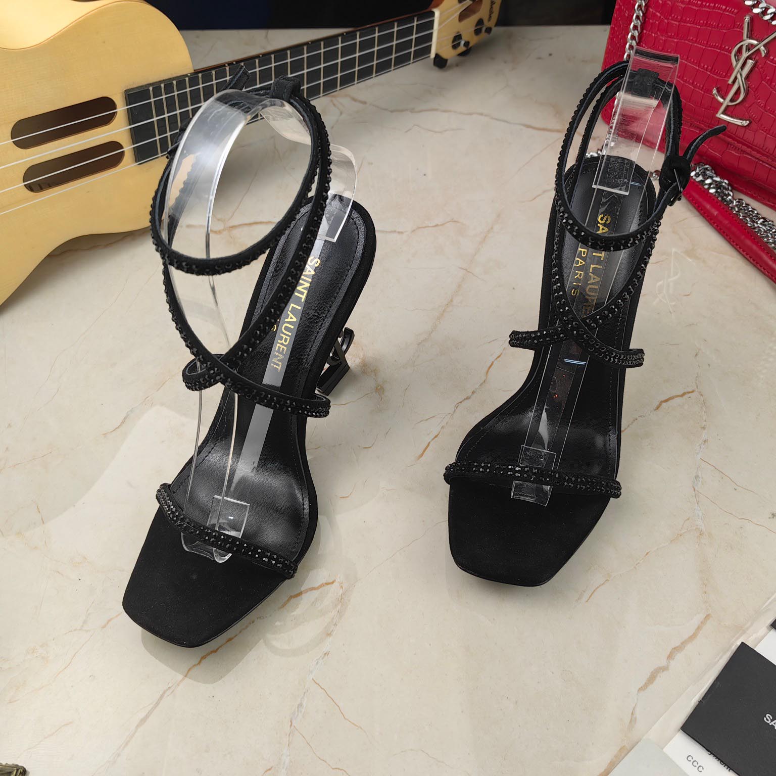 Saint Laurent Opyum Sandals In Crepe Satin And Rhinestones  - EUR FASHION