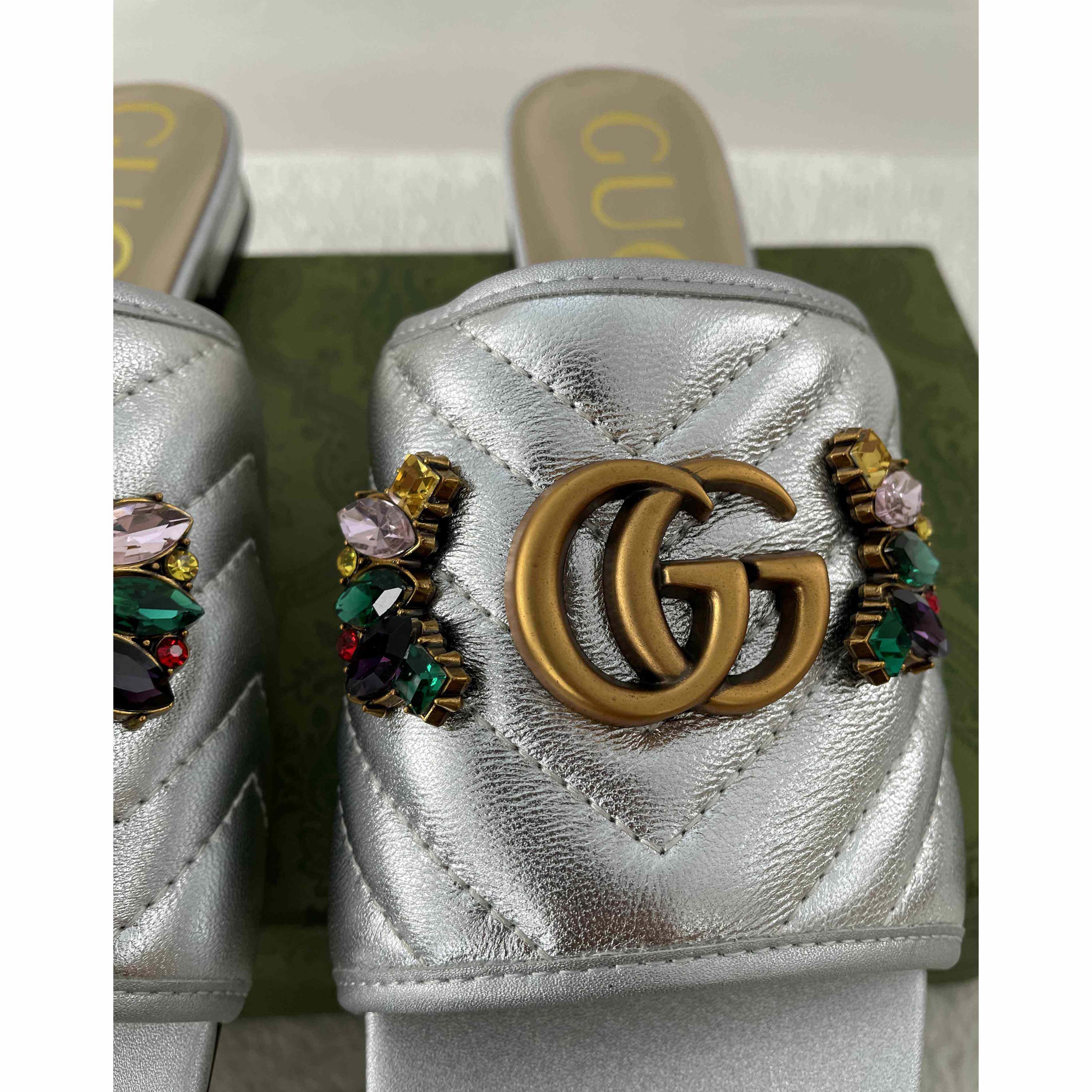 Gucci Women's Crystal Embellished Leather Slide Sandals - EUR FASHION