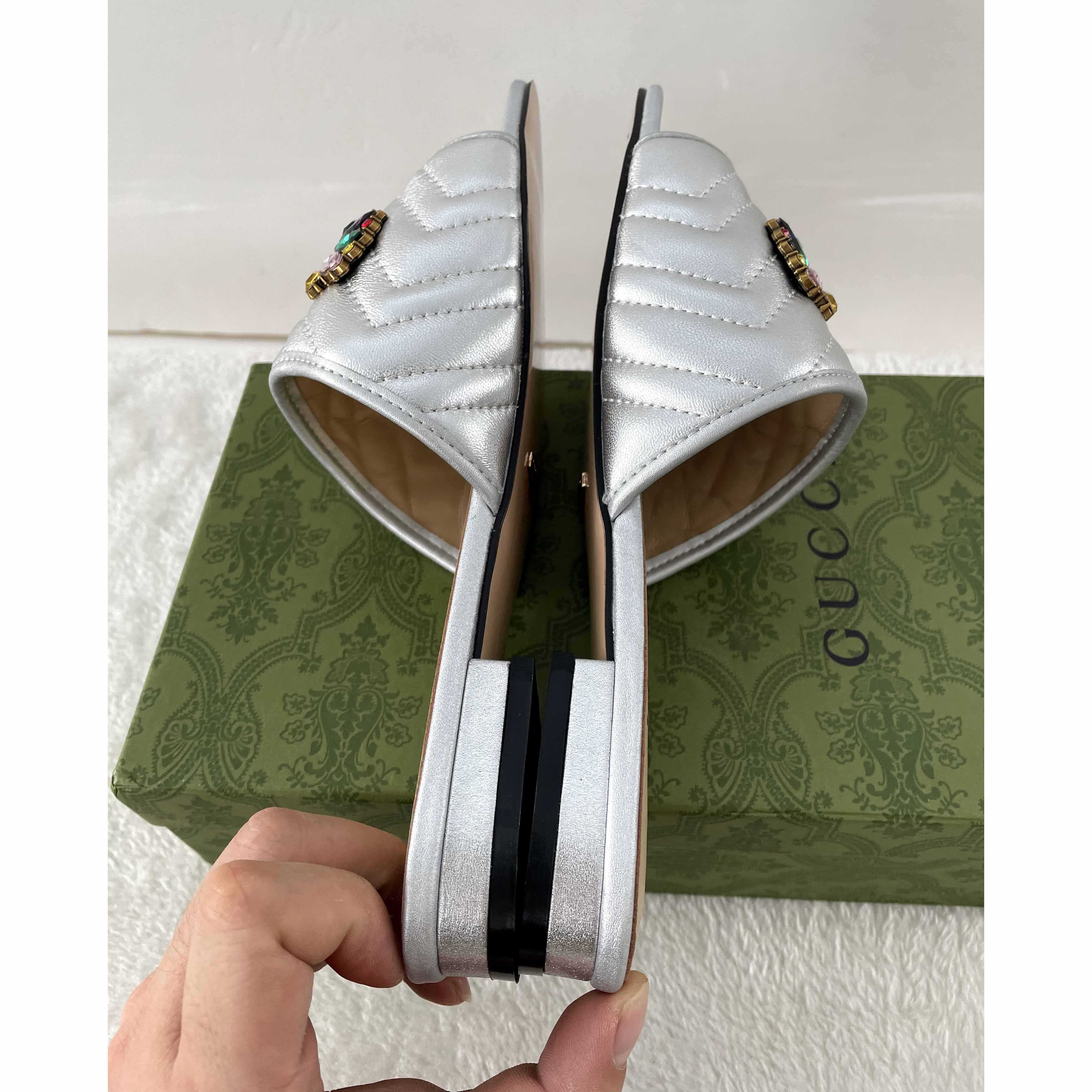 Gucci Women's Crystal Embellished Leather Slide Sandals - EUR FASHION