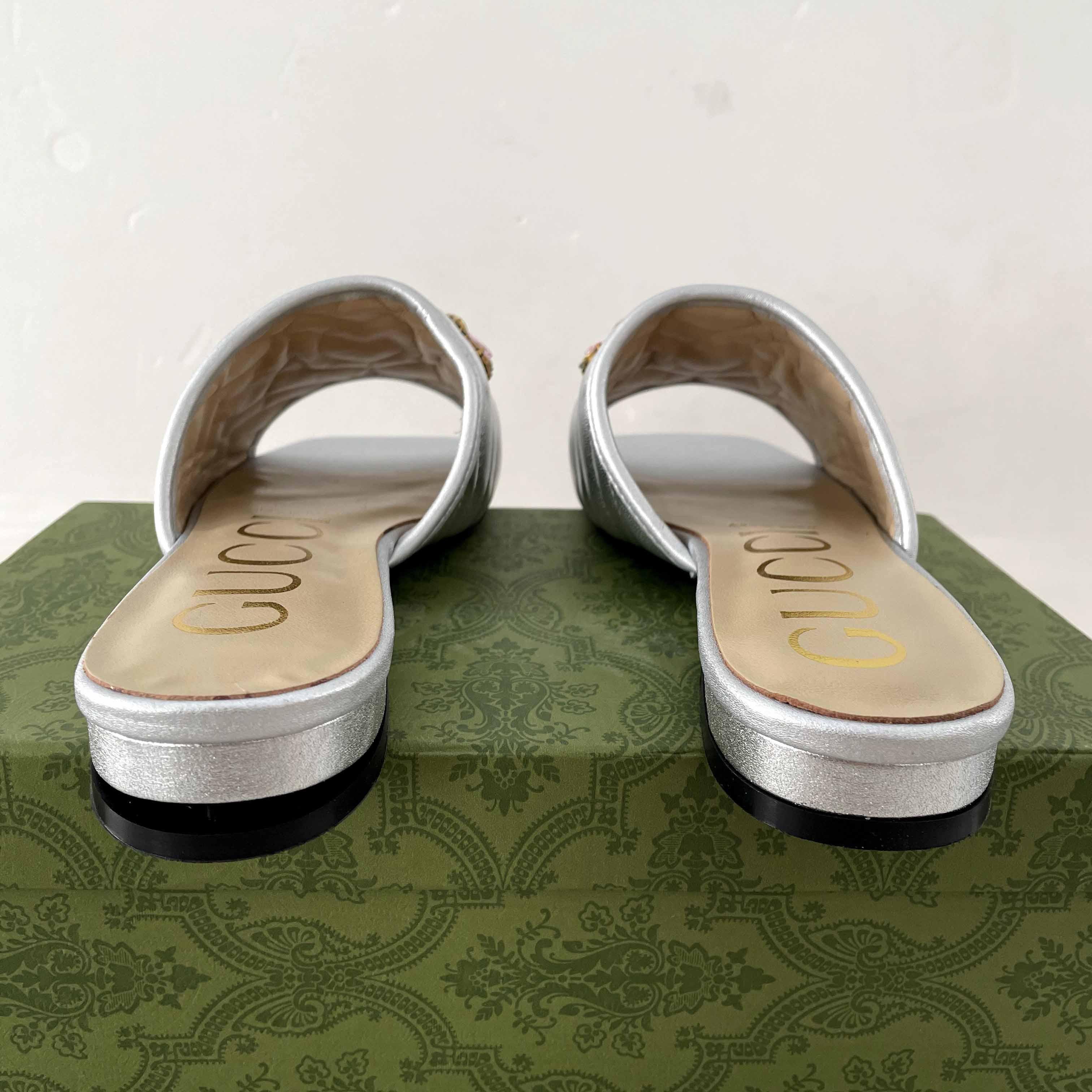 Gucci Women's Crystal Embellished Leather Slide Sandals - EUR FASHION