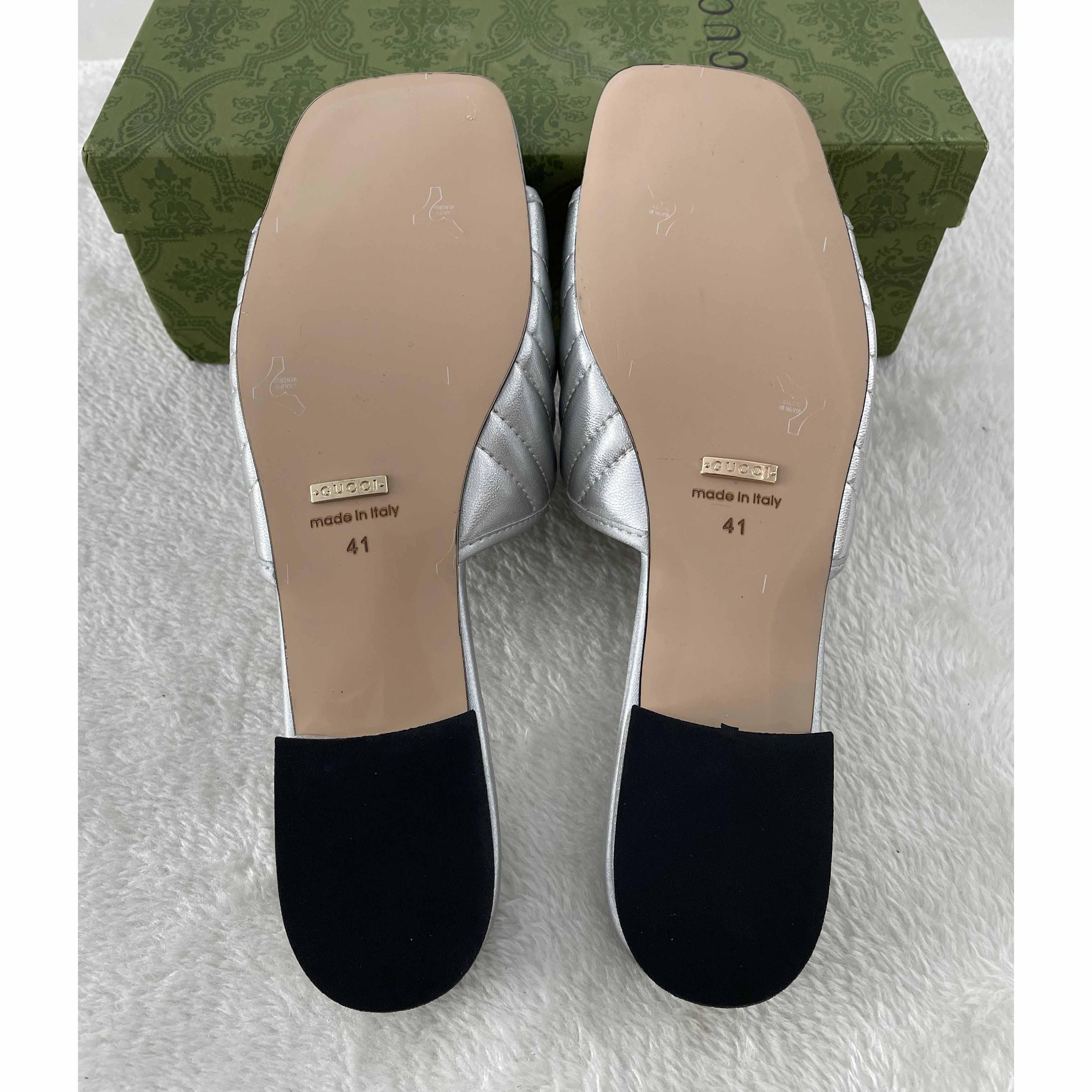 Gucci Women's Crystal Embellished Leather Slide Sandals - EUR FASHION