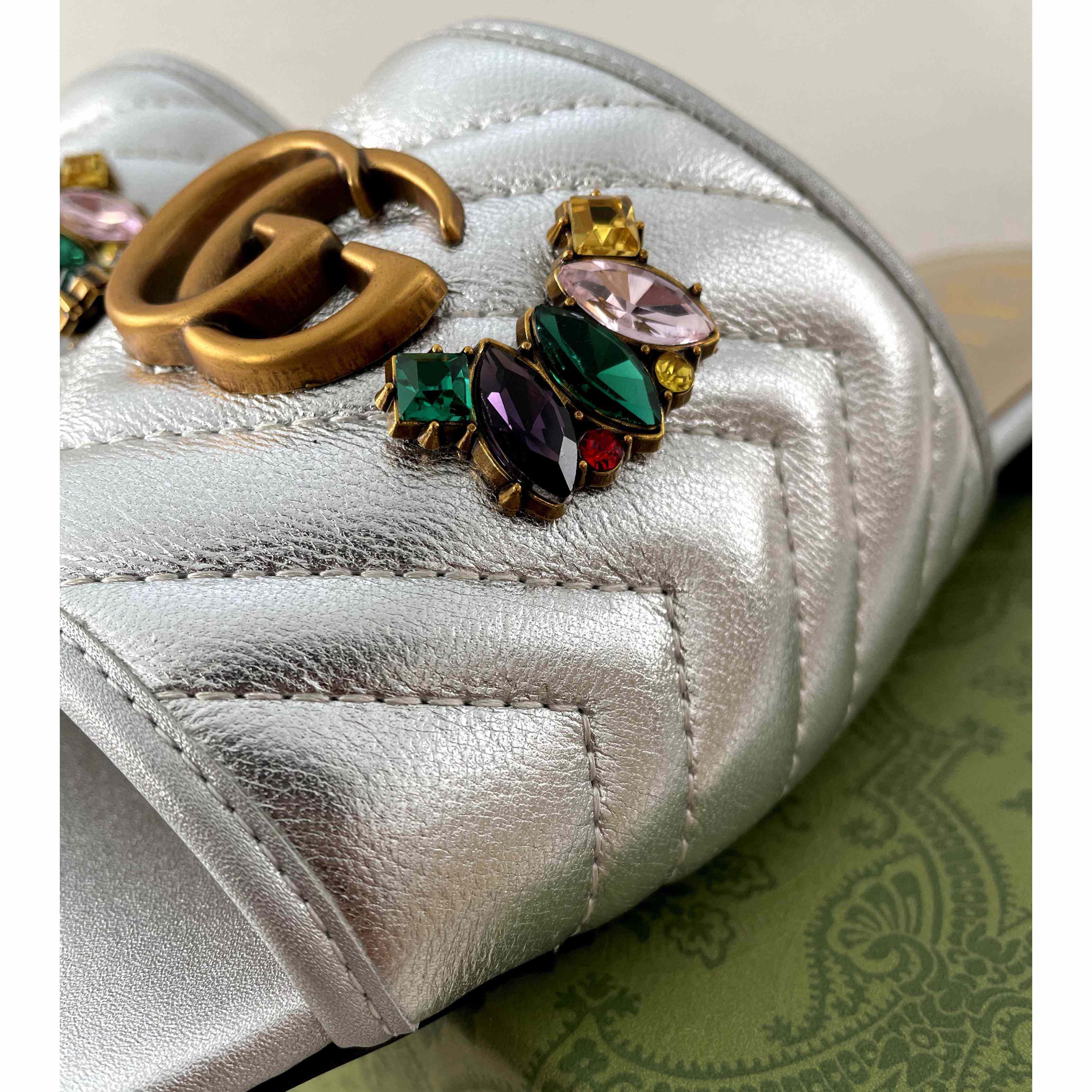 Gucci Women's Crystal Embellished Leather Slide Sandals - EUR FASHION
