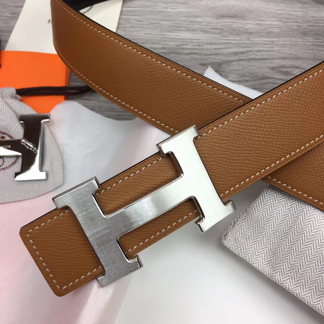 Hermes Brown Leather H Buckle Belt - EUR FASHION