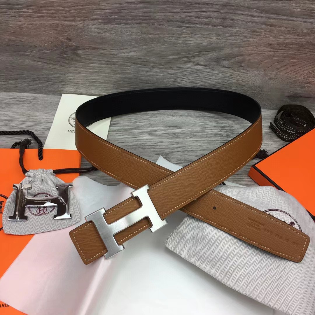 Hermes Brown Leather H Buckle Belt - EUR FASHION