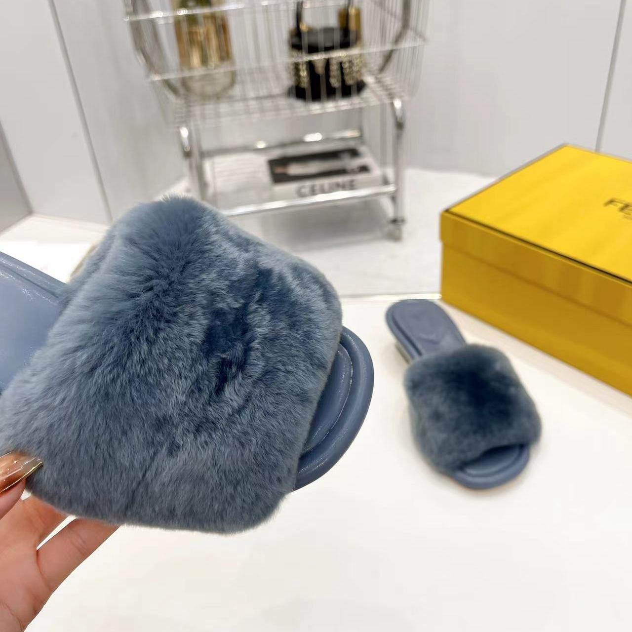 Fendi Baguette Blue Mink Slides - EUR FASHION