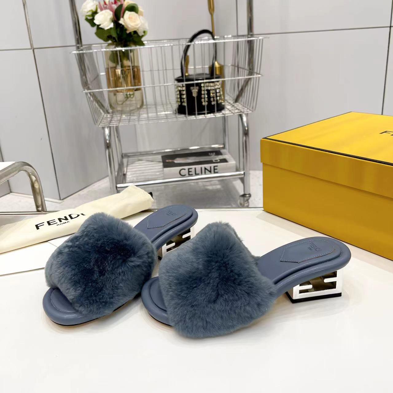 Fendi Baguette Blue Mink Slides - EUR FASHION