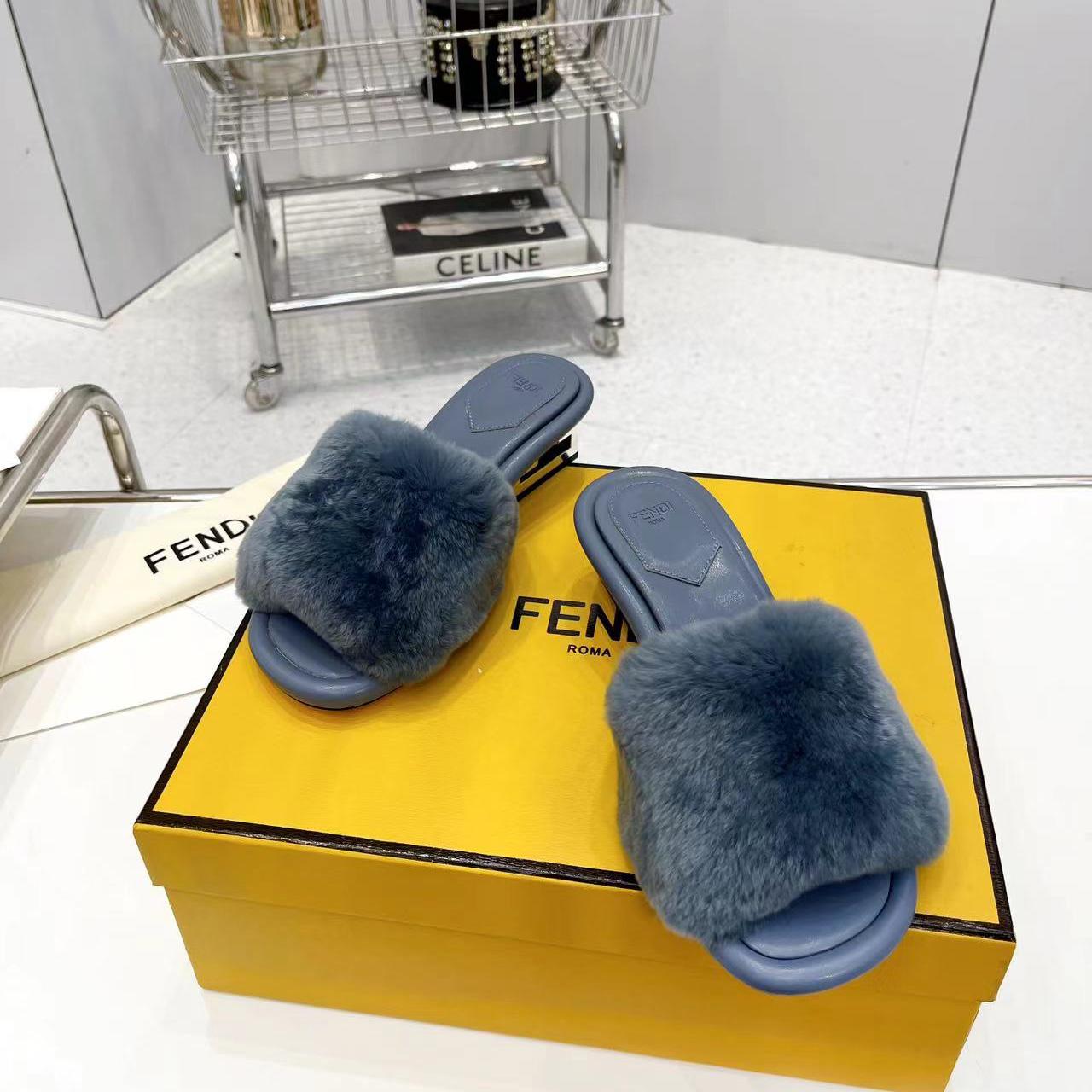Fendi Baguette Blue Mink Slides - EUR FASHION