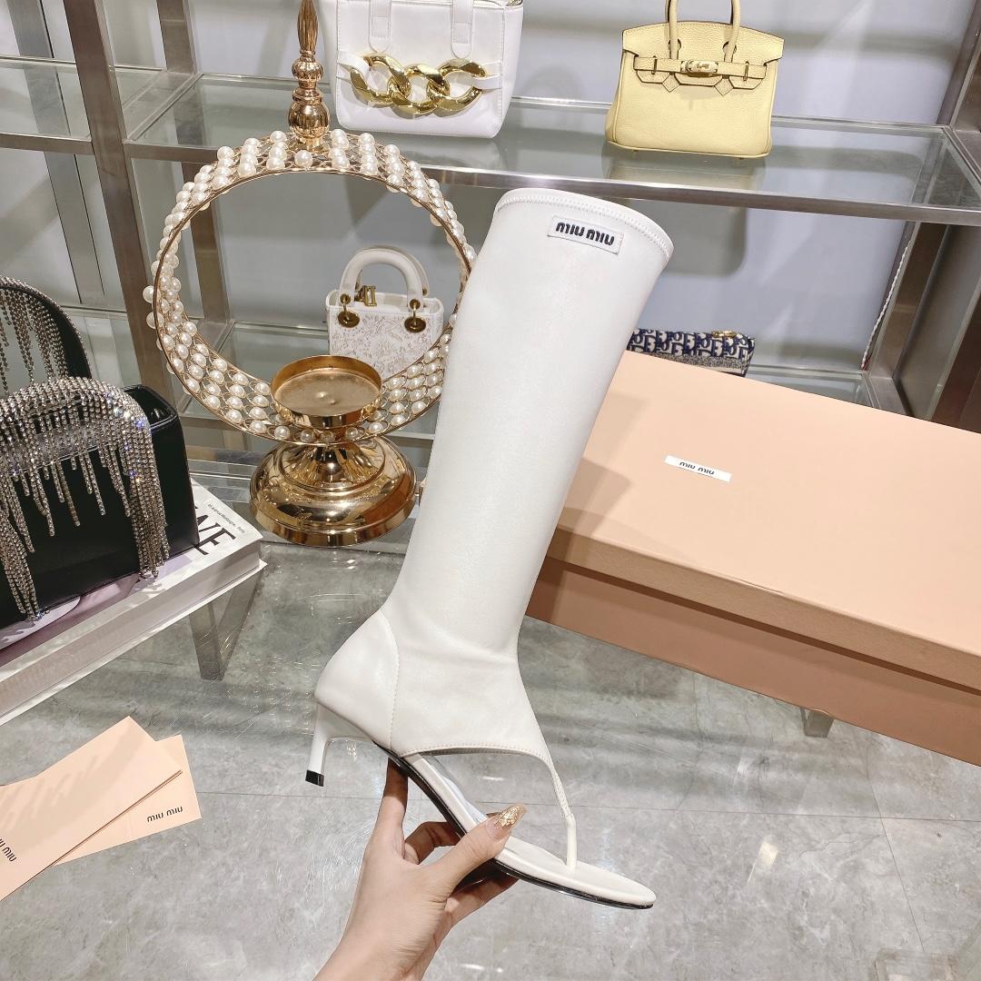 Miu Miu Stretch Nappa Leather Thong Boots - EUR FASHION
